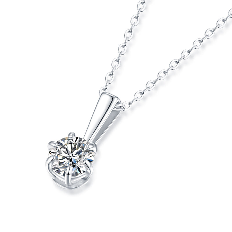 Moissanite lab-grown Diamond Necklace for women - 18K White Gold Plated S925 Sterling Silver - Six-claws - 6