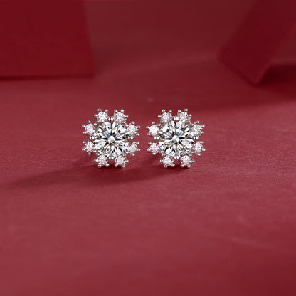 Romantic Snowflake Moissanite Earrings – Intricately Arranged Stones, Winter-Inspired Look