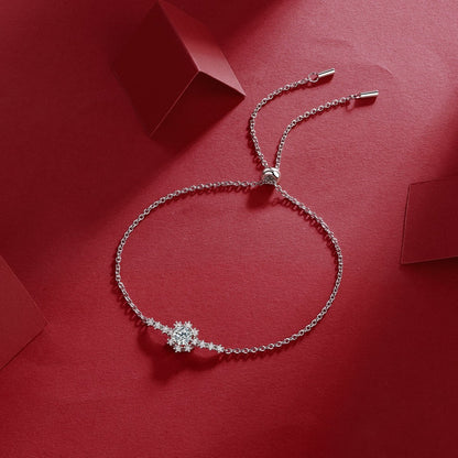 Women’s Moissanite Diamond Bracelet – Sterling Silver, White Gold Plated, Romantic Snowflake Design