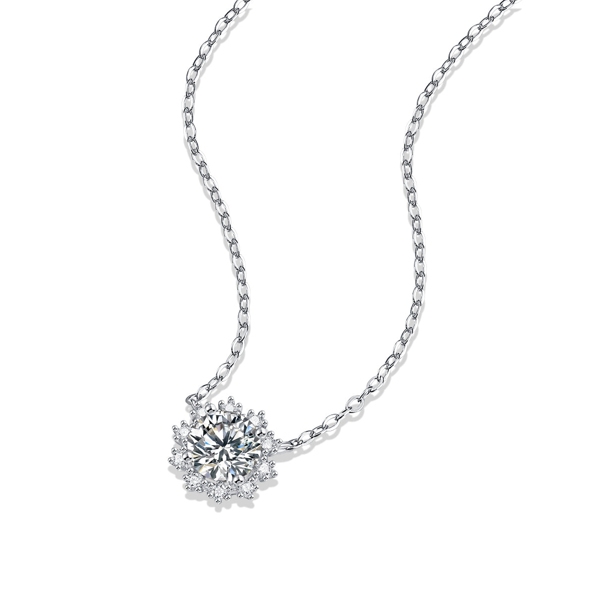 Moissanite lab-grown Diamond Necklace for women - 18K White Gold Plated S925 Sterling Silver - Romantic Snowflake - 5