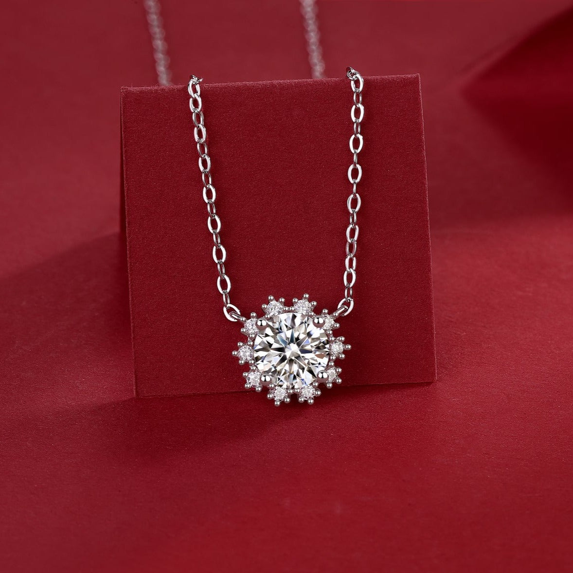 Moissanite lab-grown Diamond Necklace for women - 18K White Gold Plated S925 Sterling Silver - Romantic Snowflake - 3