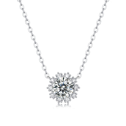 Moissanite lab-grown Diamond Necklace for women - 18K White Gold Plated S925 Sterling Silver - Romantic Snowflake - 1