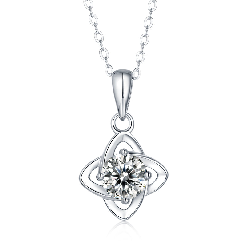 Moissanite lab-grown Diamond Necklace for women - 18K White Gold Plated S925 Sterling Silver - Lucky Clover - 1