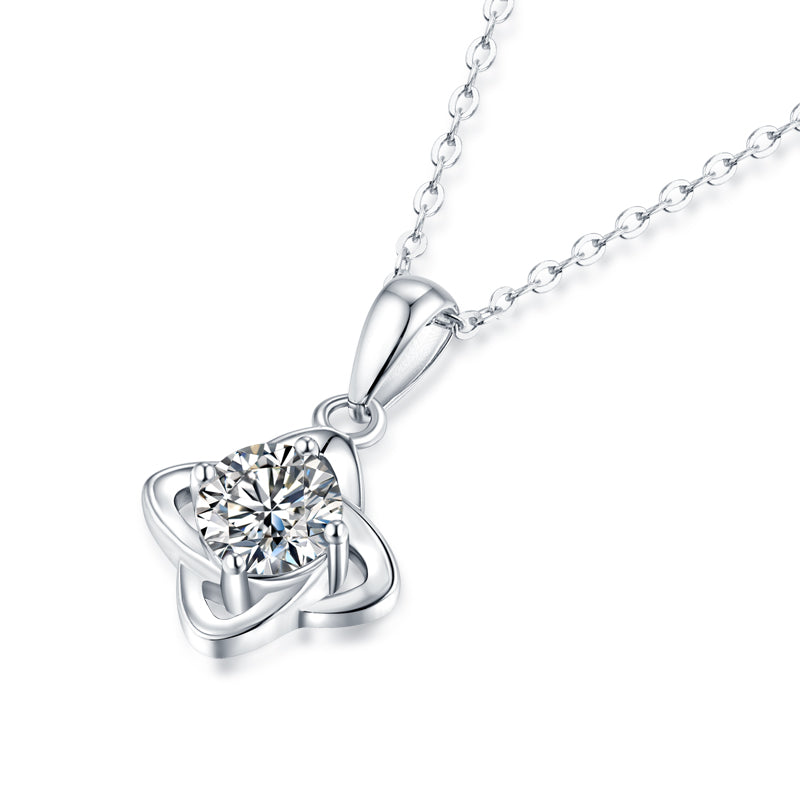 Moissanite lab-grown Diamond Necklace for women - 18K White Gold Plated S925 Sterling Silver - Lucky Clover - 5