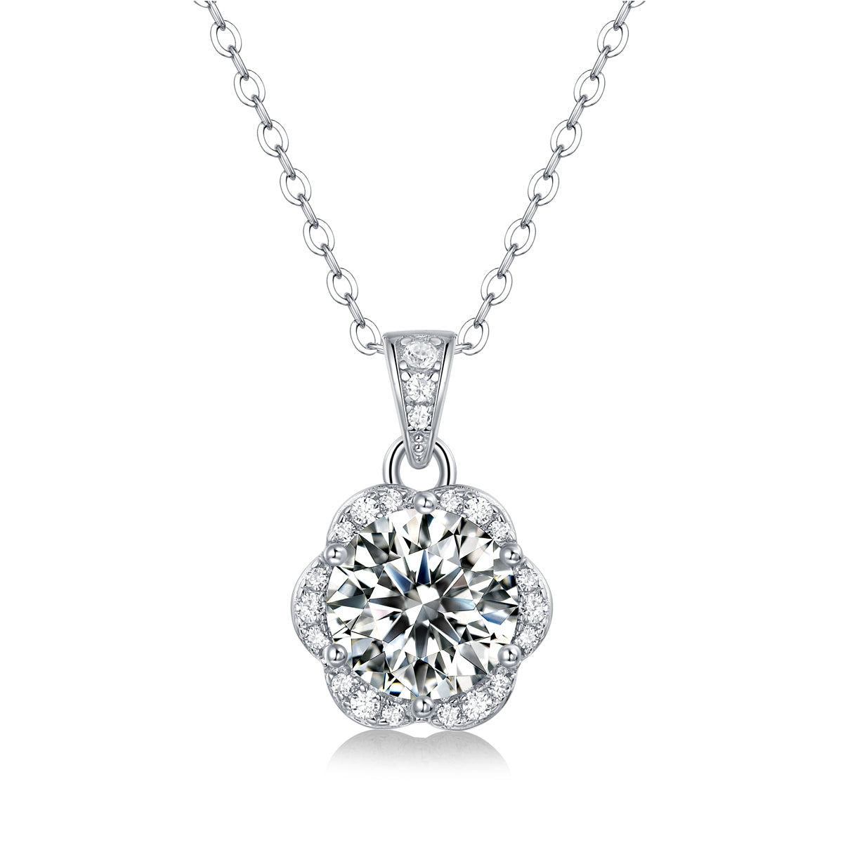 Moissanite lab-grown Diamond Necklace for women - 18K White Gold Plated S925 Sterling Silver - Flower Ball - 1