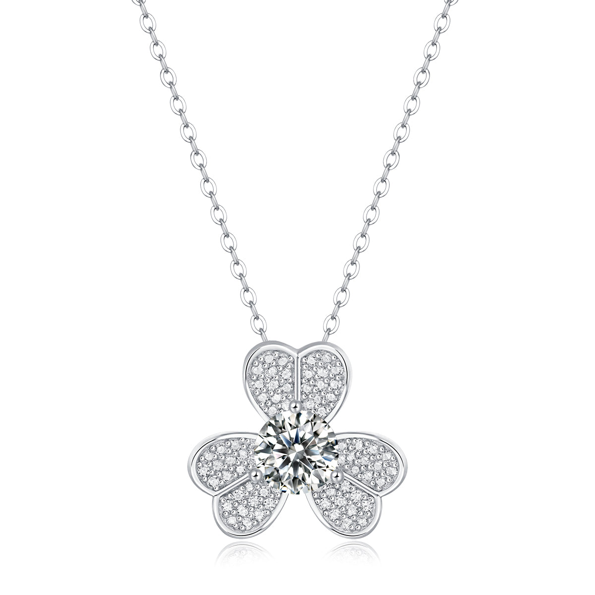 Moissanite lab-grown Diamond Necklace for women - 18K White Gold Plated S925 Sterling Silver - Clover - 1