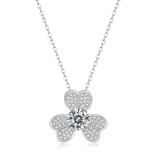 Moissanite lab-grown Diamond Necklace for women - 18K White Gold Plated S925 Sterling Silver - Clover - 1