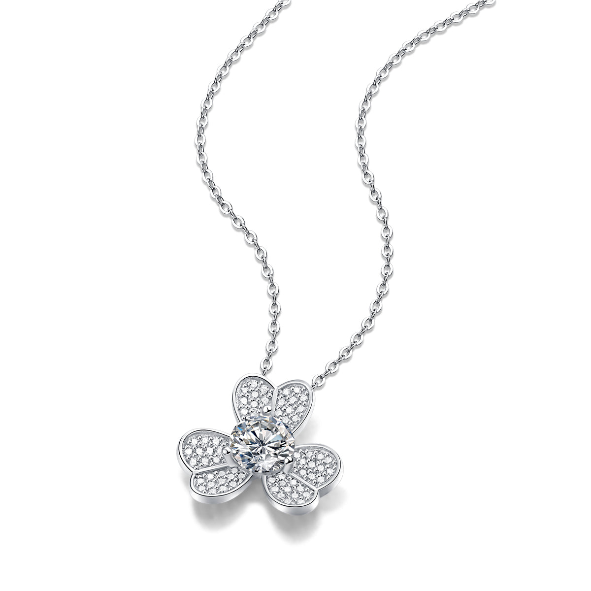 Moissanite lab-grown Diamond Necklace for women - 18K White Gold Plated S925 Sterling Silver - Clover - 5