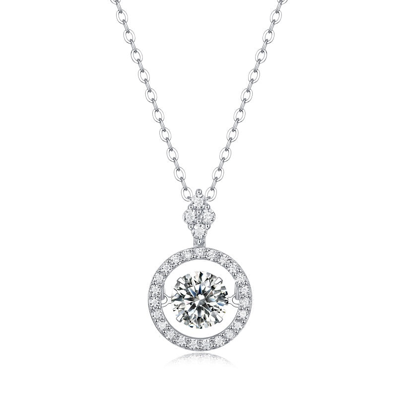 Moissanite lab-grown Diamond Necklace for women - 18K White Gold Plated S925 Sterling Silver - Dancing diamond - 1