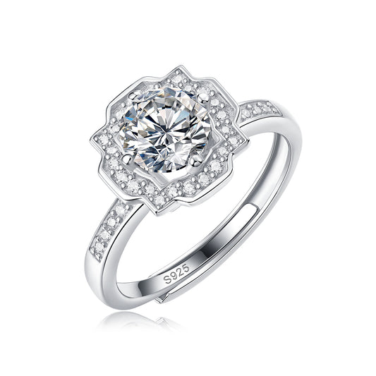 Moissanite lab-grown Diamond Engagement Ring for women - 18K White Gold Plated S925 Sterling Silver - Stars - 1