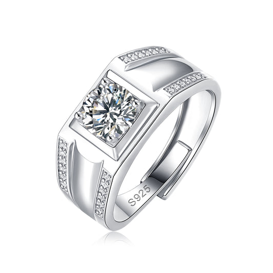 Moissanite lab-grown Diamond Ring for men - 18K White Gold Plated S925 Sterling Silver - Uniqueness - 1