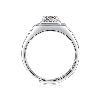 Sophisticated Men’s Moissanite Ring - Lab-Grown Diamond in a Sleek Silver Band