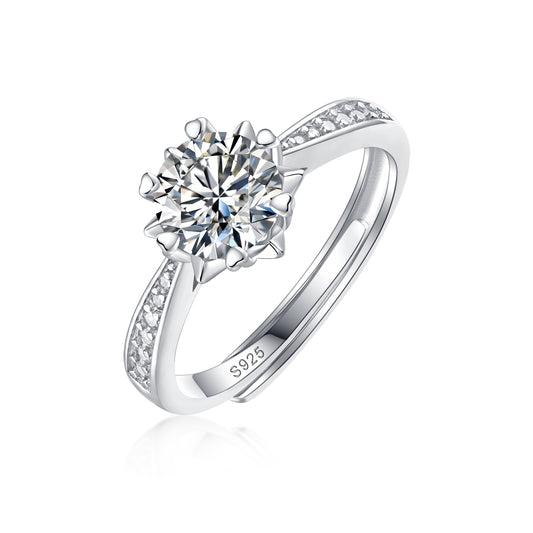 Moissanite lab-grown Diamond Engagement Ring for women - 18K White Gold Plated S925 Sterling Silver - Snowflakes - 1