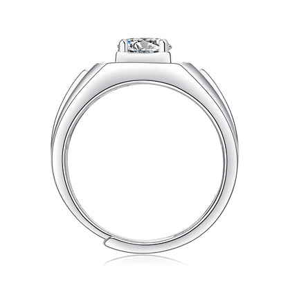 Sophisticated Men’s Moissanite Ring - Lab-Grown Diamond in a Sleek Silver Band