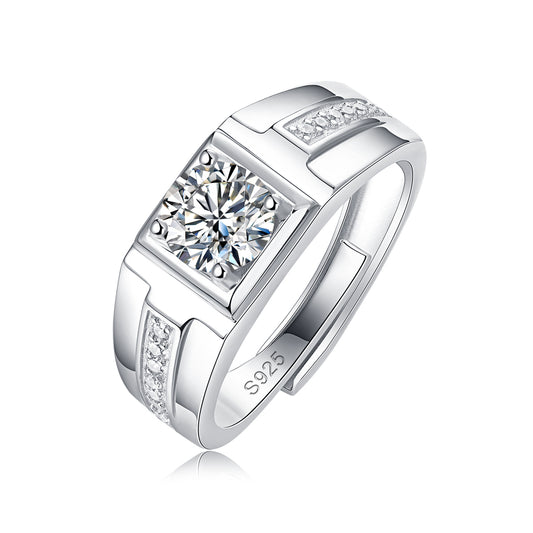 Moissanite lab-grown Diamond Ring for men - 18K White Gold Plated S925 Sterling Silver - Secret Harbor - 1