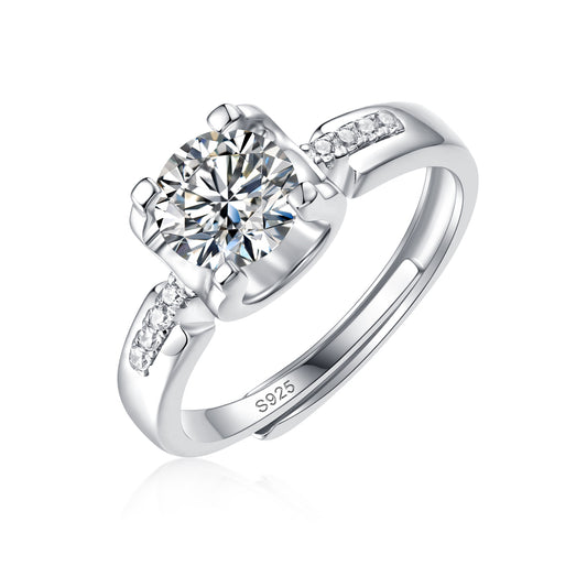 Moissanite lab-grown Diamond Engagement Ring for women - 18K White Gold Plated S925 Sterling Silver - Deep Space - 1