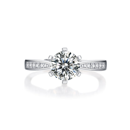 18K White Gold Plated Moissanite Ring – Lab-Grown Diamond, Elegant Crown Love Engagement Band