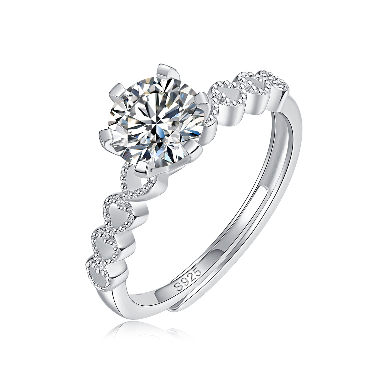 Moissanite lab-grown Diamond Engagement Ring for women - 18K White Gold Plated S925 Sterling Silver - Heart to heart - 1