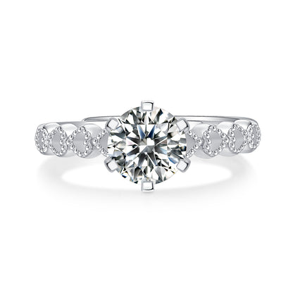 Sterling Silver Moissanite Engagement Ring – Women’s Jewelry, White Gold Plated, Heart to Heart Style