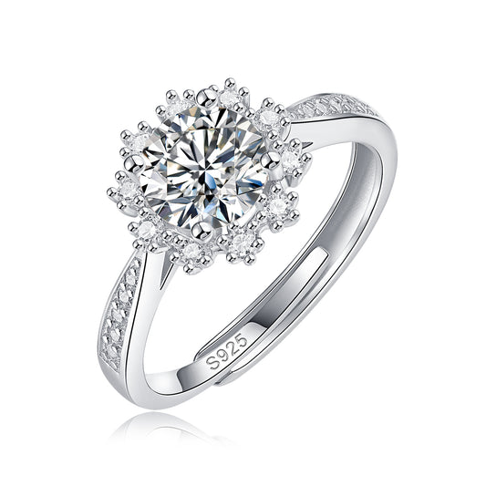 Moissanite lab-grown Diamond Engagement Ring for women - 18K White Gold Plated S925 Sterling Silver - Romantic Snowflake - 1