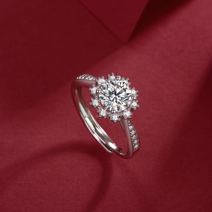 Romantic Snowflake Moissanite Diamond Engagement Ring – Lab-Grown, 18K White Gold Plated Sterling Silver