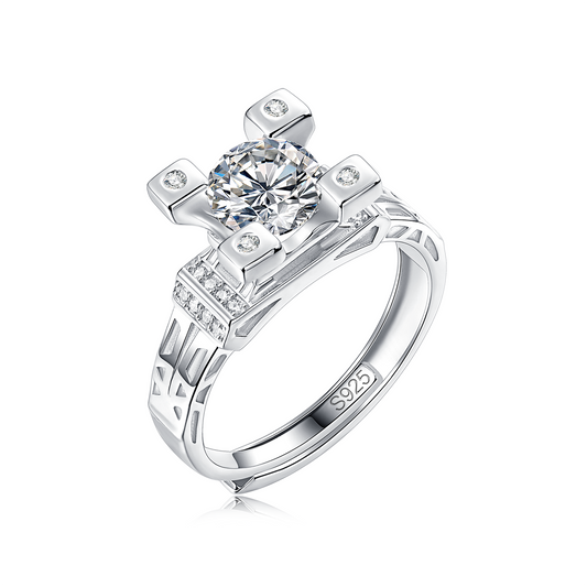 Moissanite Engagement Ring Diamond Tower, sterling silver