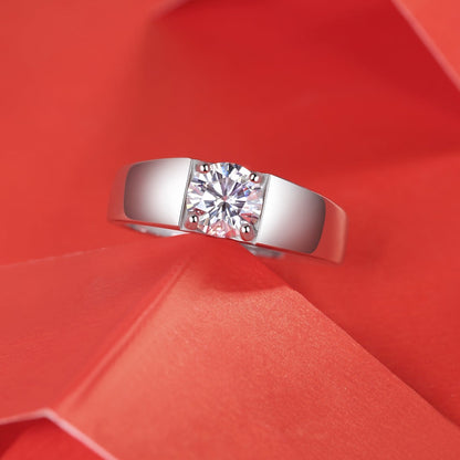 Sterling Silver Dominance Moissanite Ring – Men’s Jewelry, White Gold Plated