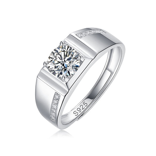 Moissanite lab-grown Diamond Ring for men - 18K White Gold Plated S925 Sterling Silver - Grand Style - 1