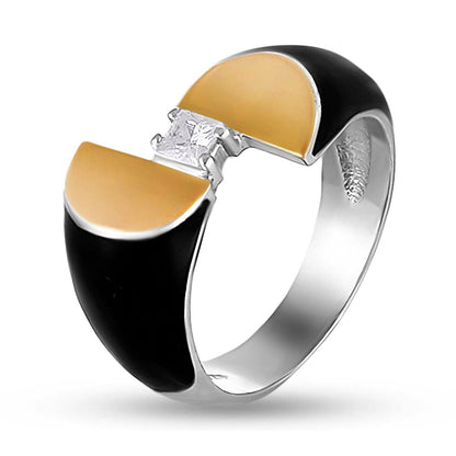 14K Gold Bonded Ring | Eclipse Enamel | Sterling Silver