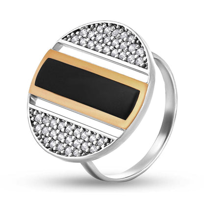 Black Onyx Ring | Onyx Bar Disc | Sterling Silver