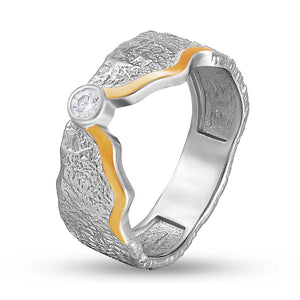 14K Gold Bonded Ring Molten Seam, sterling silver