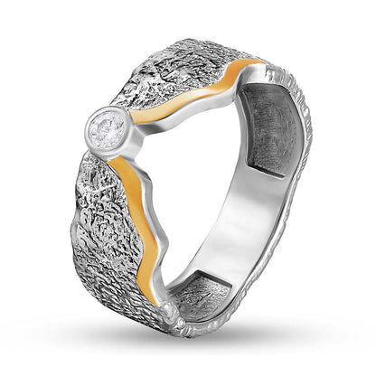 14K Gold Bonded Ring | Molten Seam Blackened | Sterling Silver