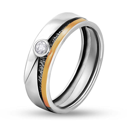 14K Gold Bonded Ring | Crackle Groove | Sterling Silver