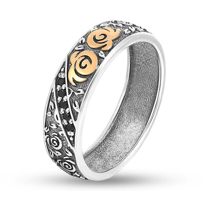 14K Gold Bonded Ring | Rose Vine Blackened | Sterling Silver