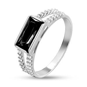 Cubic Zirconia Ring Baguette Split Noir, sterling silver
