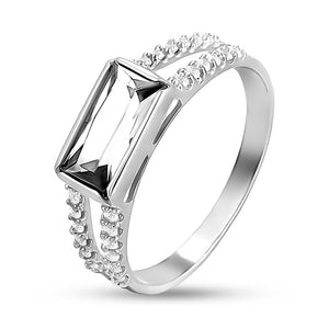 Cubic Zirconia Ring Baguette Split White, sterling silver