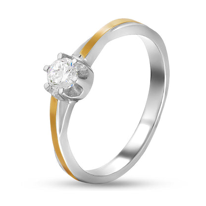 14K Gold Bonded Ring | Gold Seam Solitaire | Sterling Silver