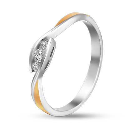 14K Gold Bonded Ring | Diagonal Trio | Sterling Silver