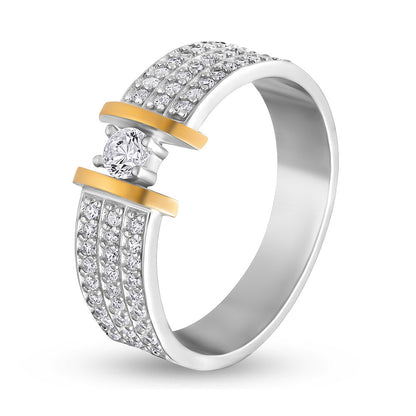 14K Gold Bonded Ring | Floating Solitaire Pavé | Sterling Silver