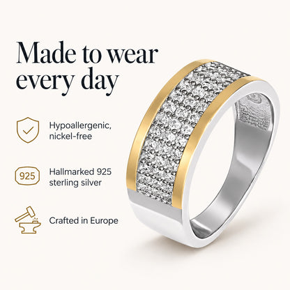White Panel Band ring: hypoallergenic nickel-free, hallmarked 925 sterling silver, crafted in Europe