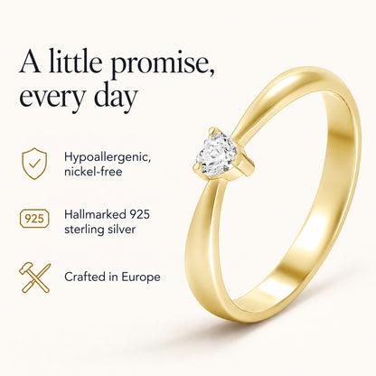 Golden Petite Promise ring: hypoallergenic nickel-free, hallmarked 925 sterling silver, crafted in Europe