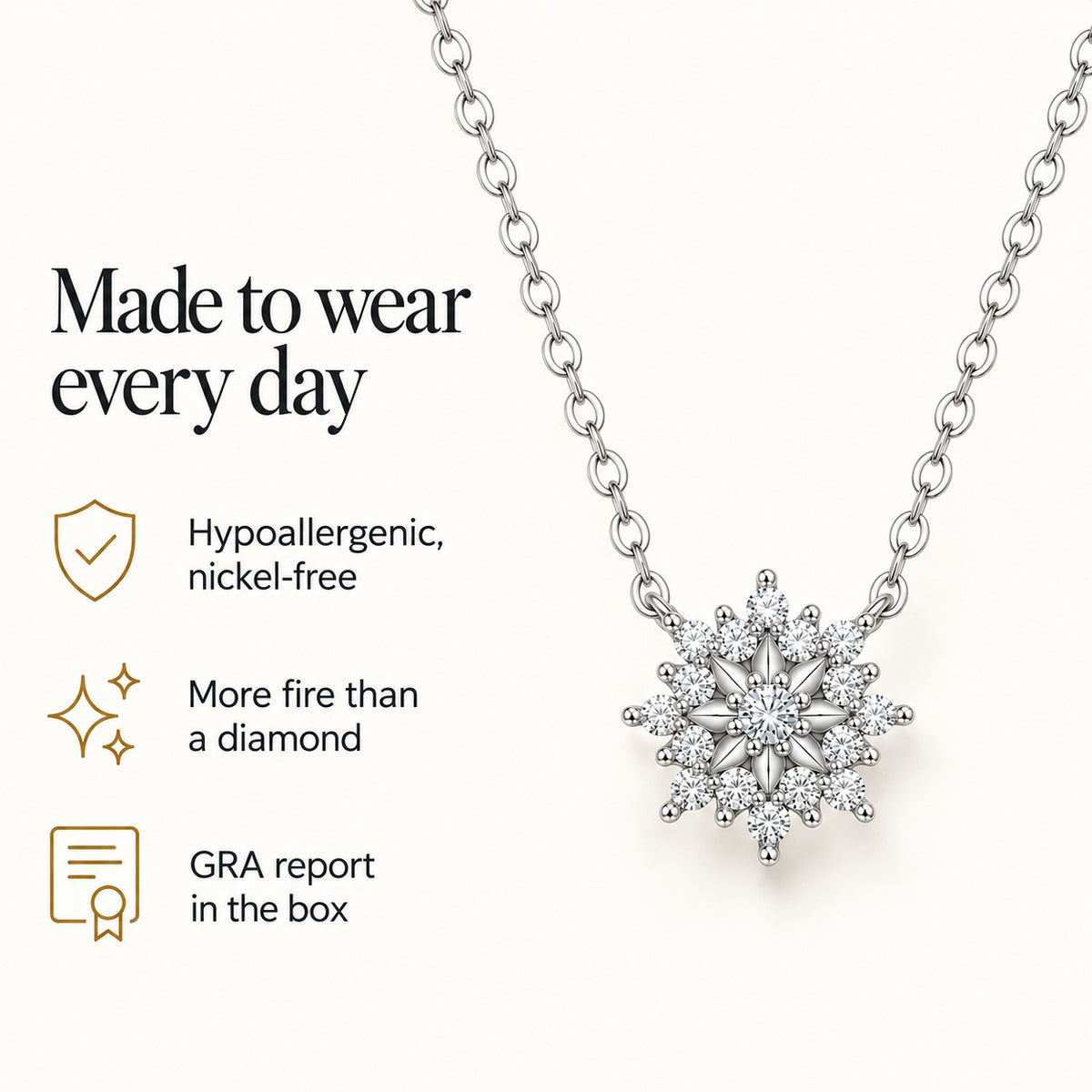 Elsa moissanite pendant: hypoallergenic nickel-free, more fire than a diamond, GRA report in the box