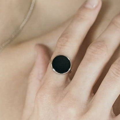 Black Onyx Ring Modern Minimalist, sterling silver, worn on hand