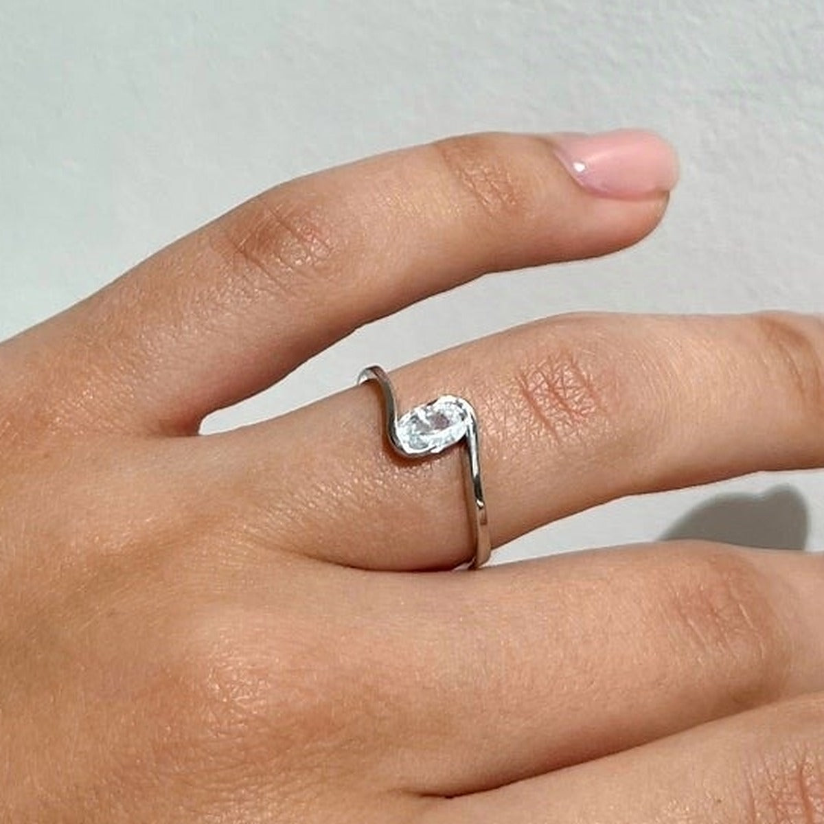 Cubic Zirconia Ring Classic Slim, sterling silver, worn on hand