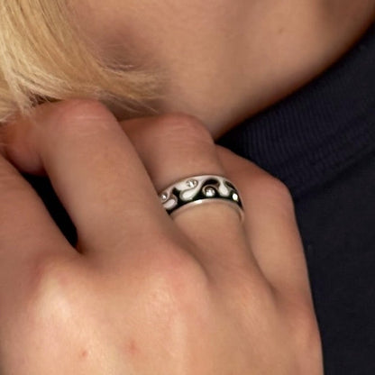 Cubic Zirconia Ring Wave Enamel Dots, sterling silver, worn on hand