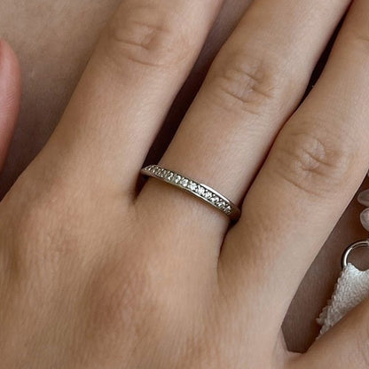 Cubic Zirconia Ring Slim Pavé Band, sterling silver, worn on hand
