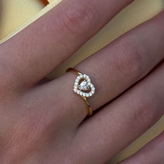 Cubic Zirconia Ring Sweetheart Halo, sterling silver, worn on hand