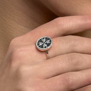 Cubic Zirconia Ring Maltese Medallion, sterling silver, worn on hand
