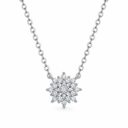 Elsa snowflake moissanite pendant necklace in 925 sterling silver on a fine cable chain