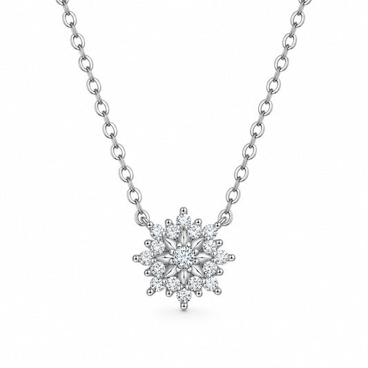 Elsa snowflake moissanite pendant necklace in 925 sterling silver on a fine cable chain